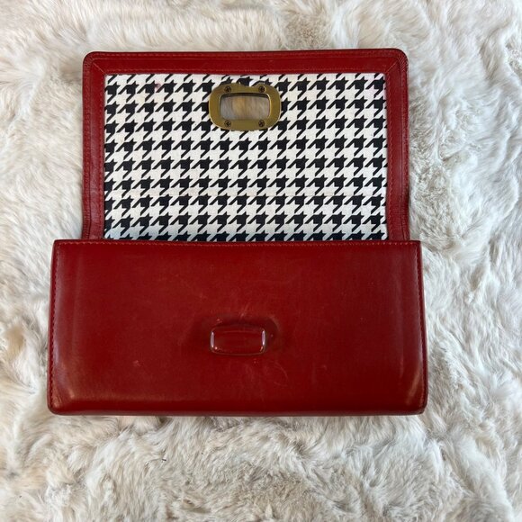 HOBO Clutch Wallet in Beautiful Red Leather w Black & White Houndstooth Interior - Picture 6 of 10